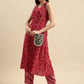 Women Red Printed Anarkali Pure Cotton Kurta with Trousers