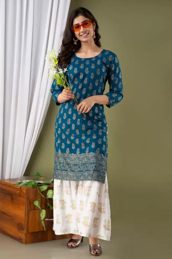 Women Viscose Rayon Kurta Sharara Set