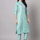 Women's Cotton Silk Blend Straight Kurta with Trouser Pant & Banarasi Silk Dupatta