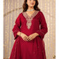 Women Embroidery Solid Anarkali Kurta and Pant Set with Dupatta