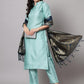 Women's Cotton Silk Blend Straight Kurta with Trouser Pant & Banarasi Silk Dupatta