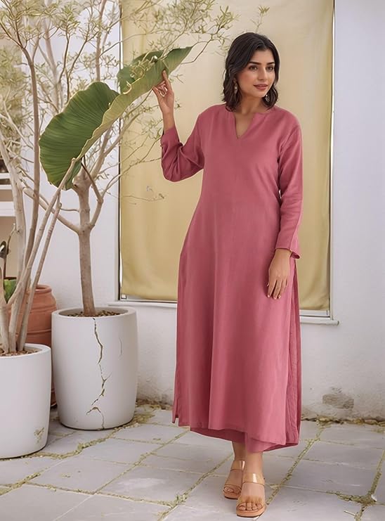 Women's Silk Viscose Straight Solid Kurta with Pant & Dupatta