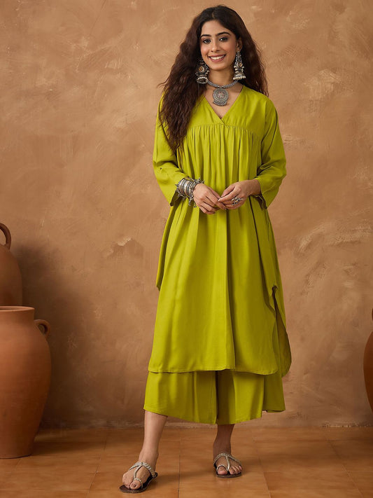V-Neck Empire A-Line Kurta With Palazzos