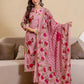 Women's Cotton Floral Printed Straight Kurta with Pant & Dupatta