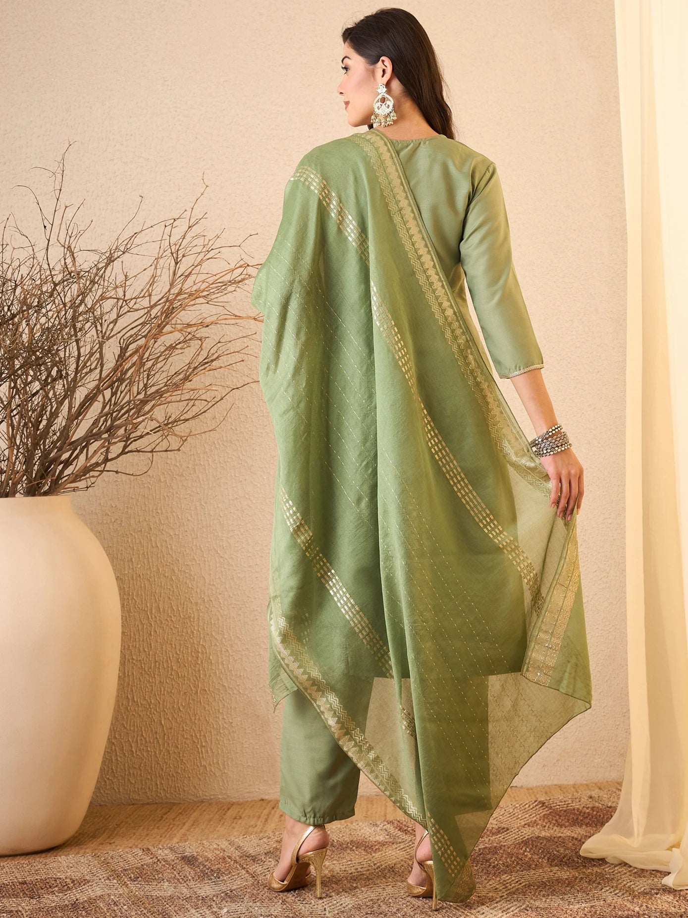 Women Viscose Rayon Kurta Pant Dupatta Set