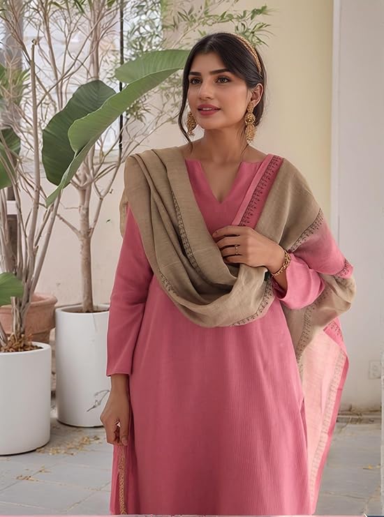 Women's Silk Viscose Straight Solid Kurta with Pant & Dupatta