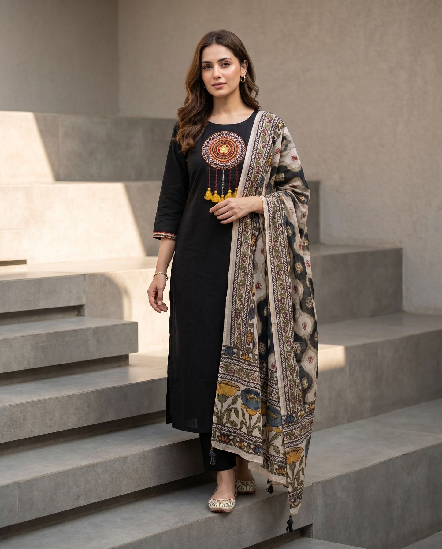 Women Pure Cotton Kurta Pant Dupatta Set