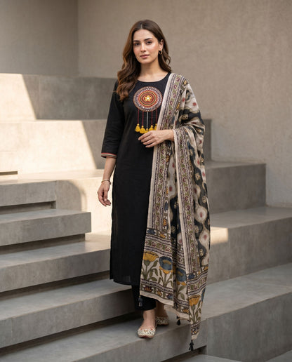Women Pure Cotton Kurta Pant Dupatta Set