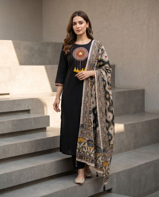 Women Pure Cotton Kurta Pant Dupatta Set