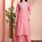 Floral Embroidered Notch Neck Chikankari Straight Kurta With Palazzos