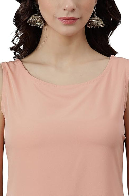Women's Peach Poly Crepe Solid Kurta with Pant and Dupatta - Amy's Cart