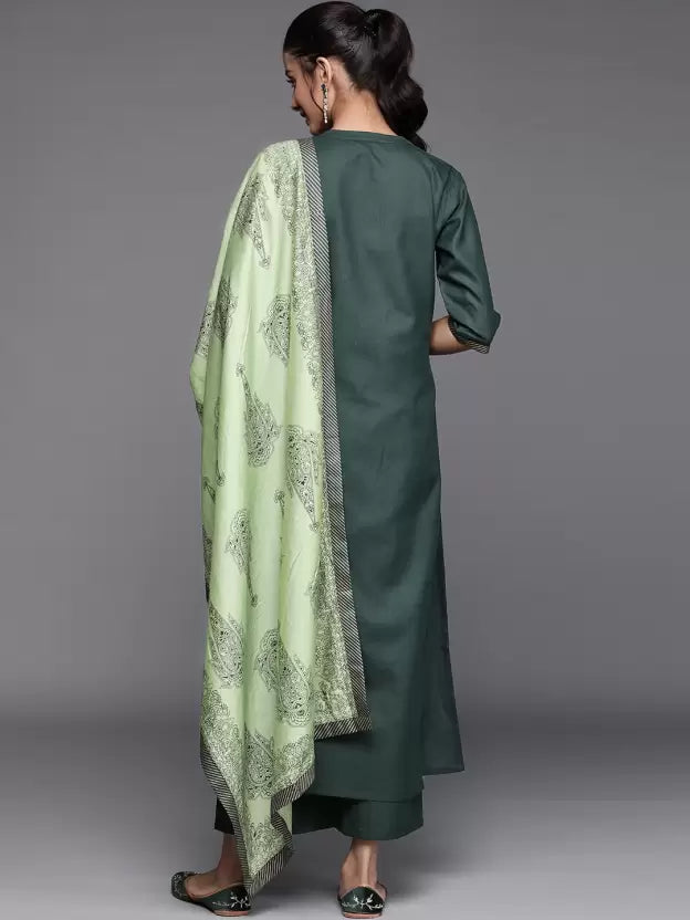 Women Green Regular Pure Cotton Kurta with Palazzos & Dupatta