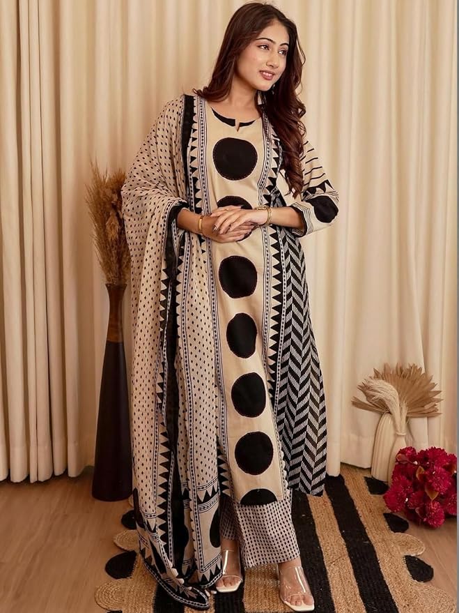 Women Printed Straight Kurta and Pant Set with Dupatta