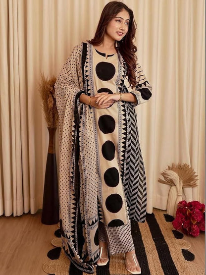Women Printed Straight Kurta and Pant Set with Dupatta