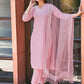 Women's Cotton Blend Embroidery Straight Kurta with Pant and Self Woven Dupatta