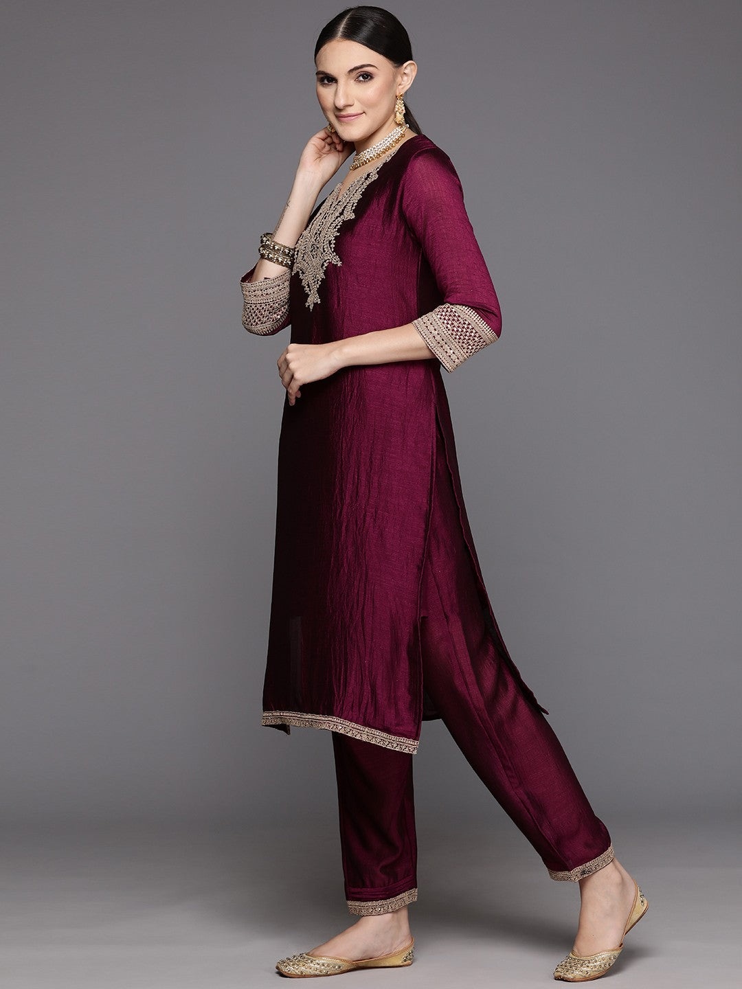 Women Ethnic Motifs Yoke Design Regular Sequinned Kurta with Trousers & Dupatta