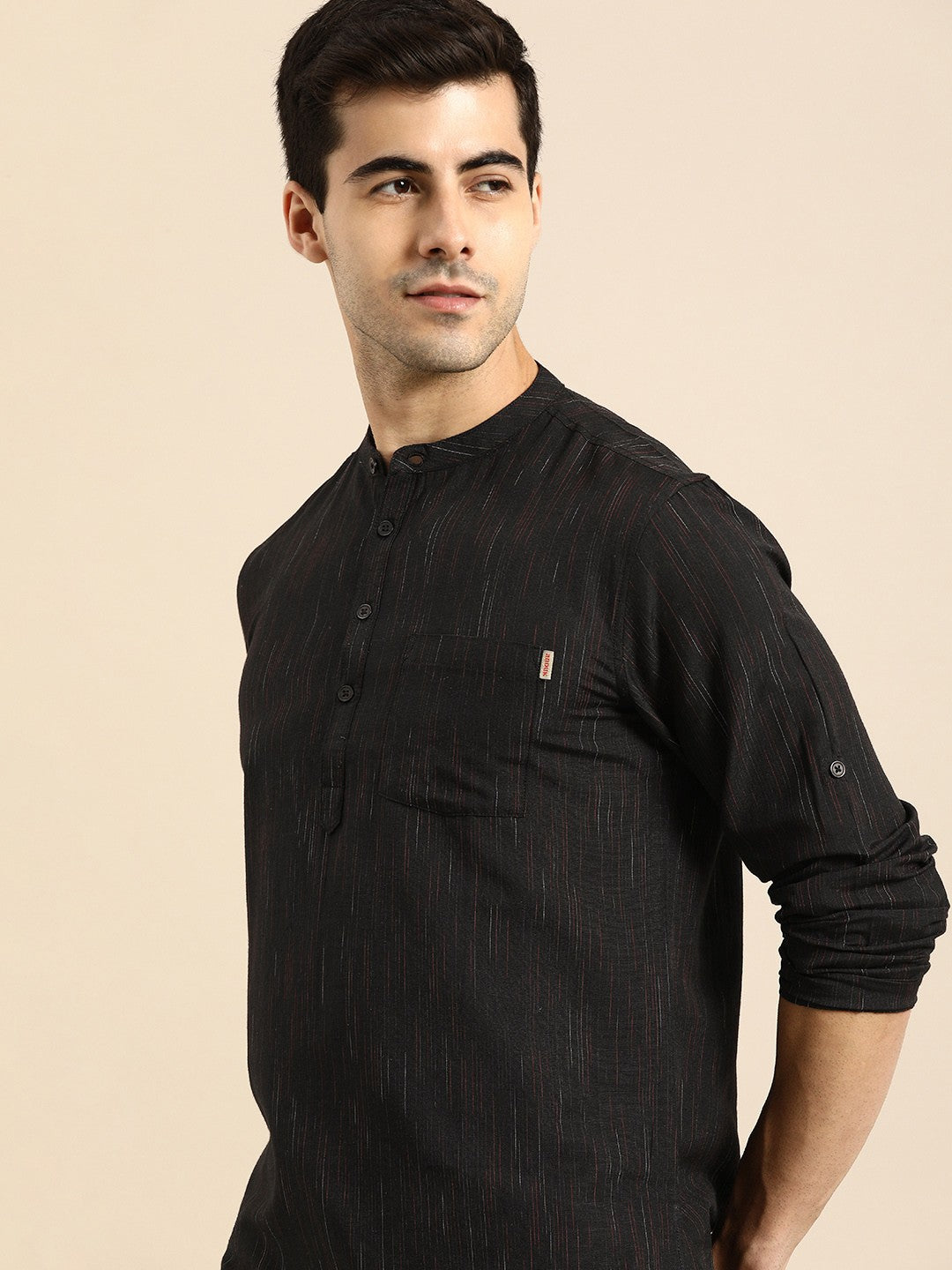 Men Black Woven Design Kurta