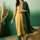 Yellow Ethnic Motifs Woven Design Straight Kurta With Trouser & Dupatta