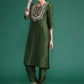 Floral Yoke Design Sequinned Kurta with Trousers & Dupatta