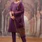 Purple Embroidered Round Neck Straight Kurta with Trouser & Dupatta