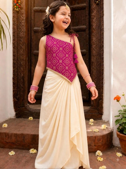 Girls Ethnic Motifs Printed Regular Top with Skirt
