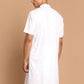 Men White Solid Cotton Linen Blend Half Sleeves Kurta