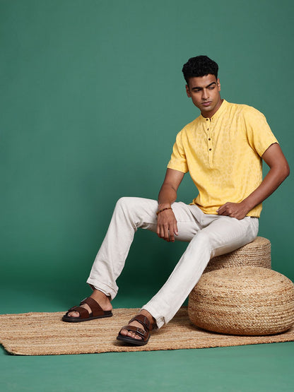 Pure Cotton Striped Textured Jacquard Kurta