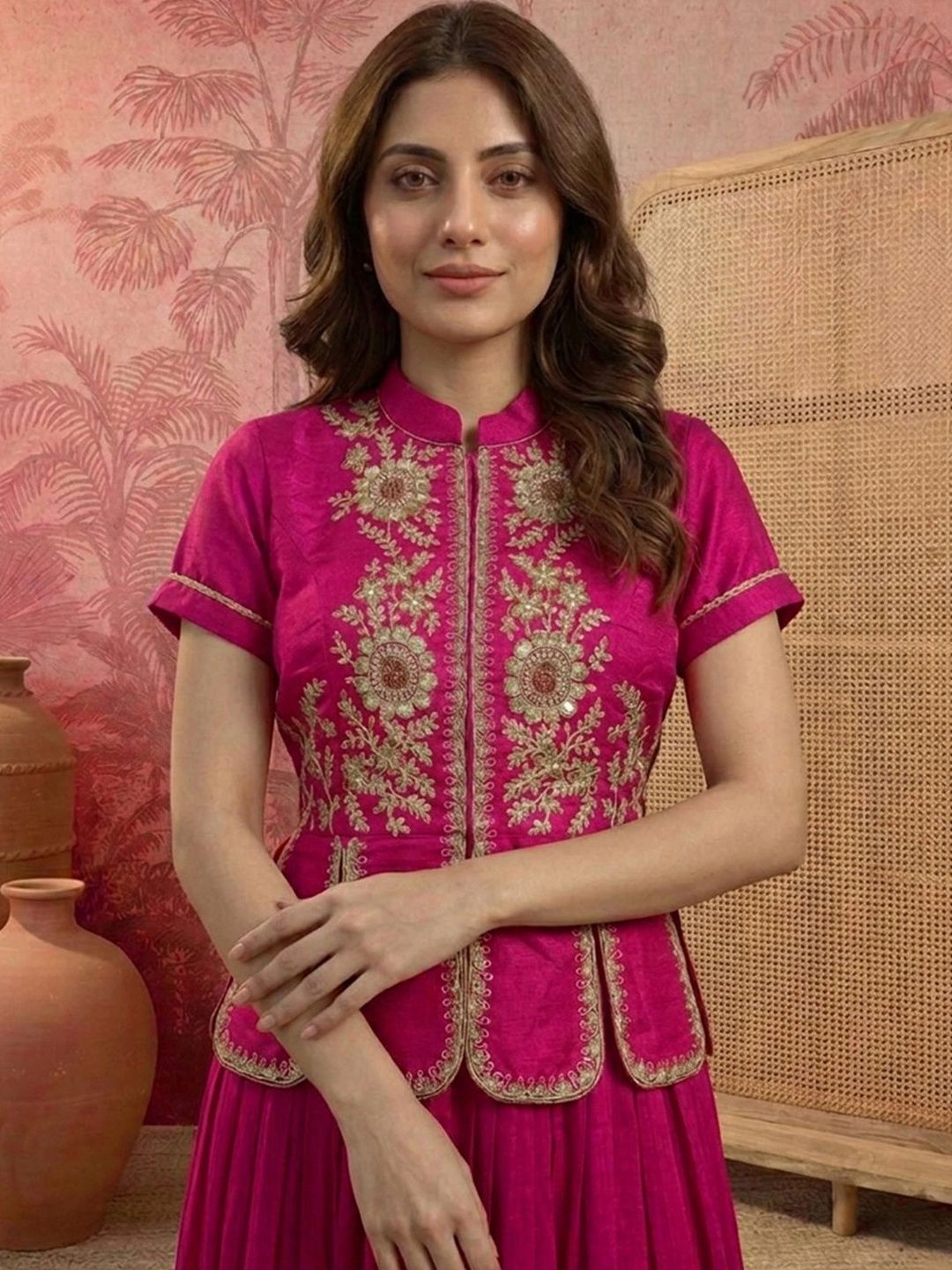 Indie Florals Embroidered Top with Skirt
