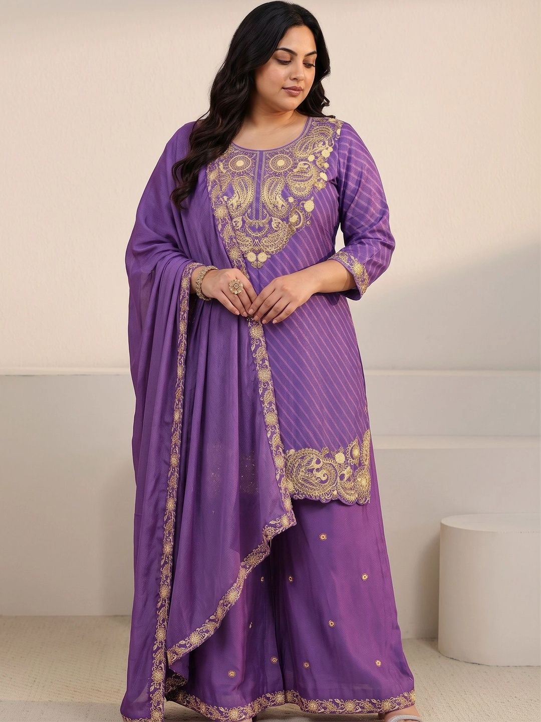 Women Ethnic Motifs Embroidered Regular Thread Work Kurta with Palazzos & With Dupatta
