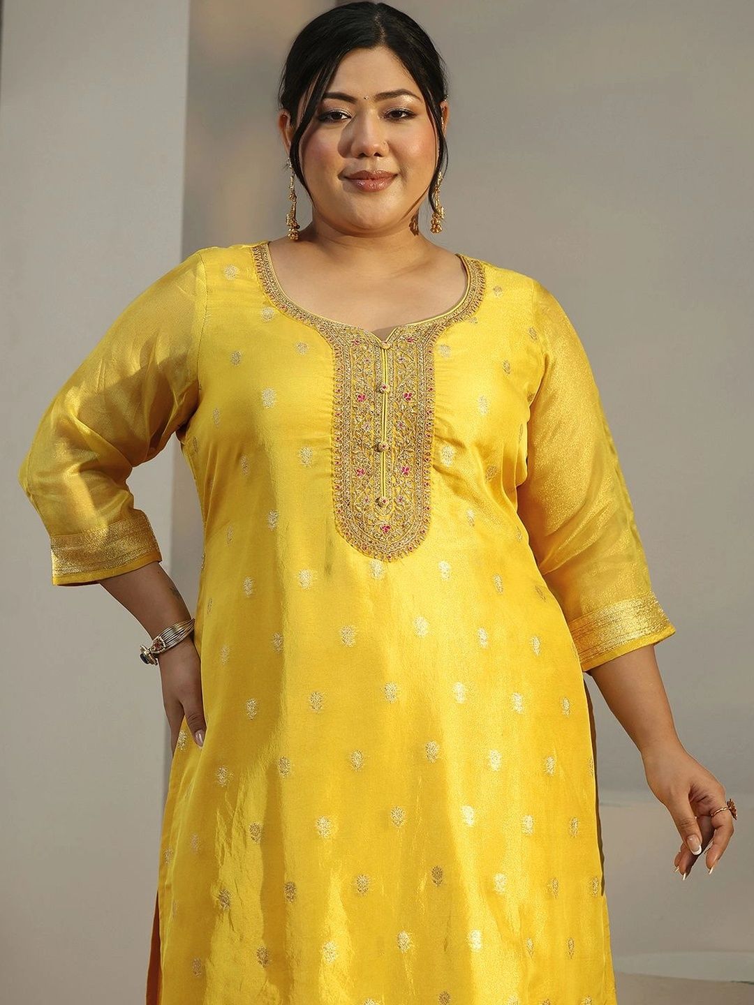 Women Ethnic Motifs Embroidered Regular Chanderi Silk Kurta with Trousers & With Dupatta