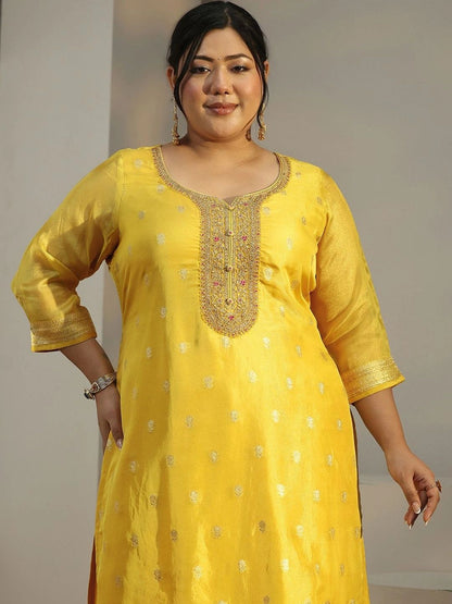 Women Ethnic Motifs Embroidered Regular Chanderi Silk Kurta with Trousers & With Dupatta