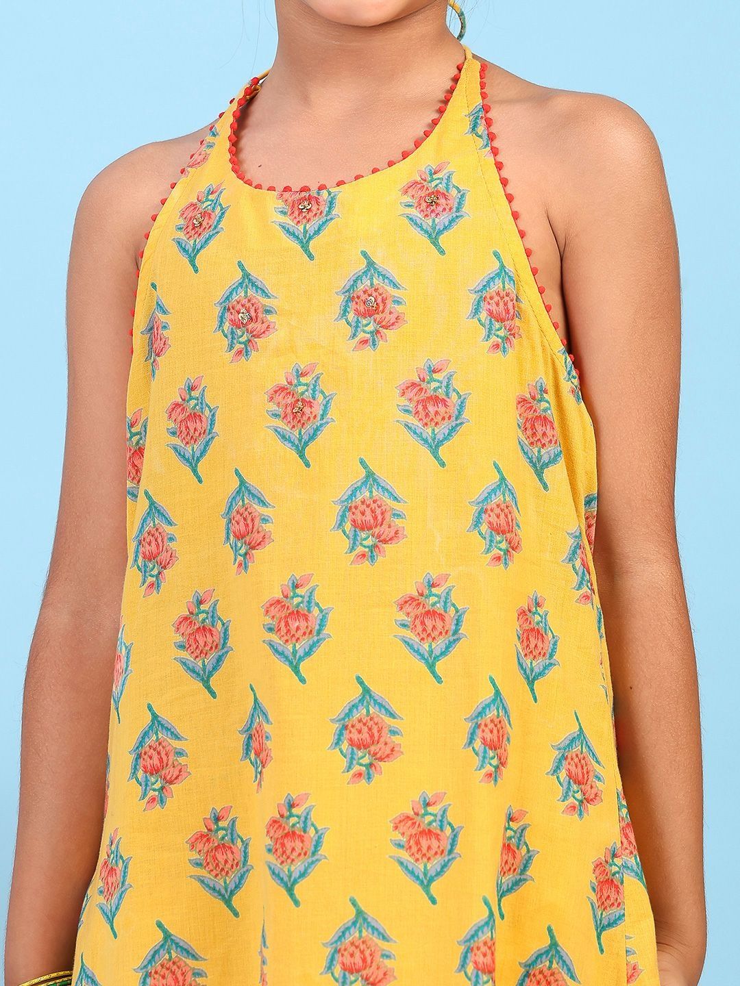 Girls Floral Printed Regular Cotton Kurti With Salwar & With Dupatta