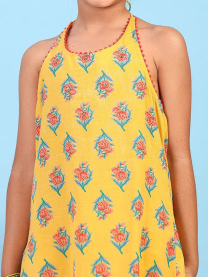 Girls Floral Printed Regular Cotton Kurti With Salwar & With Dupatta