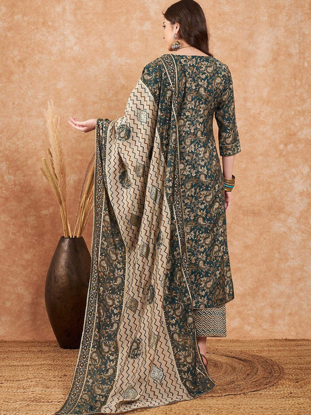 Ethnic Motifs Printed Pure Cotton Kurta With Palazzo & Dupatta