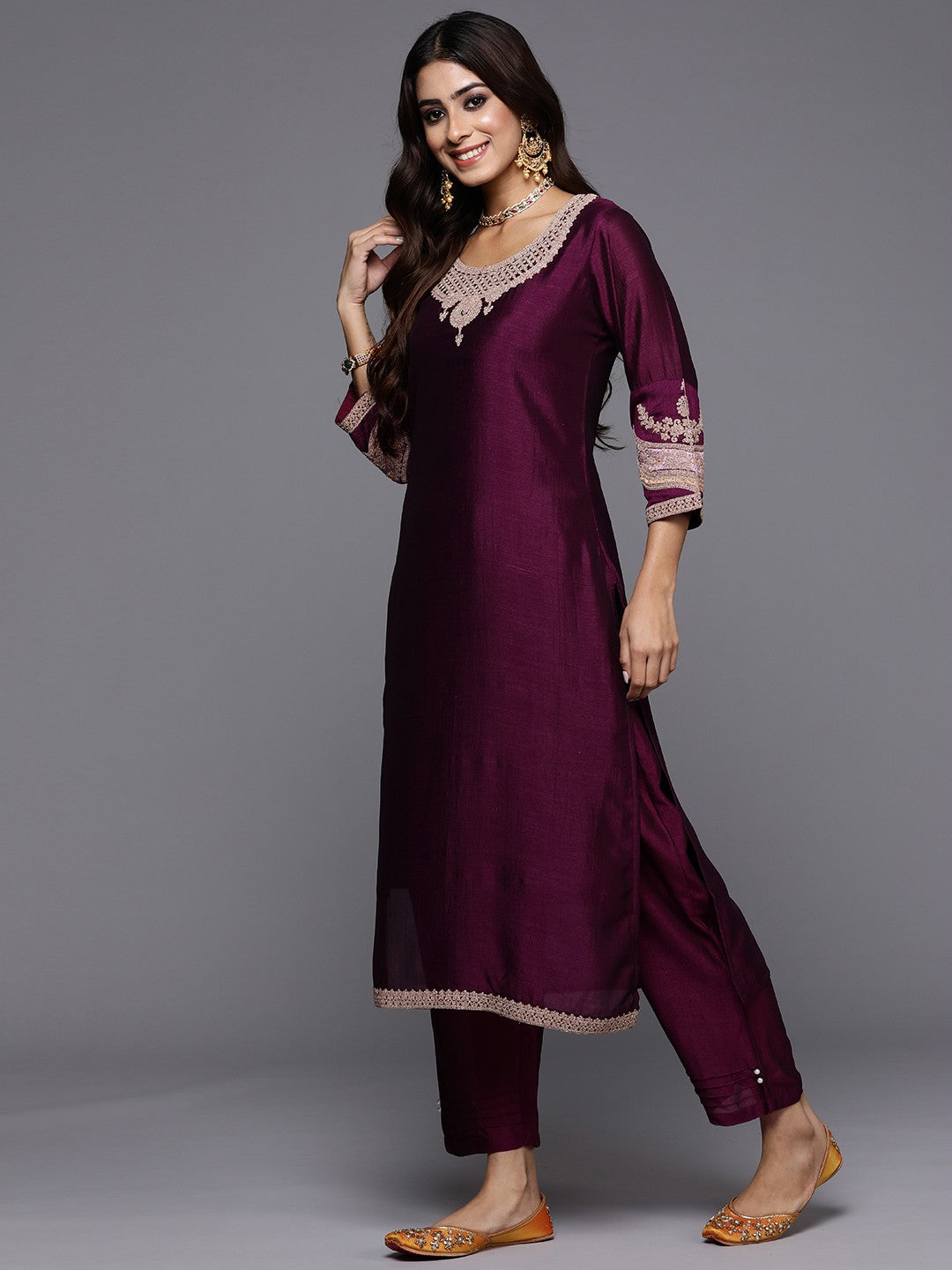 Women Embroidered Regular Kurta with Trousers & Dupatta