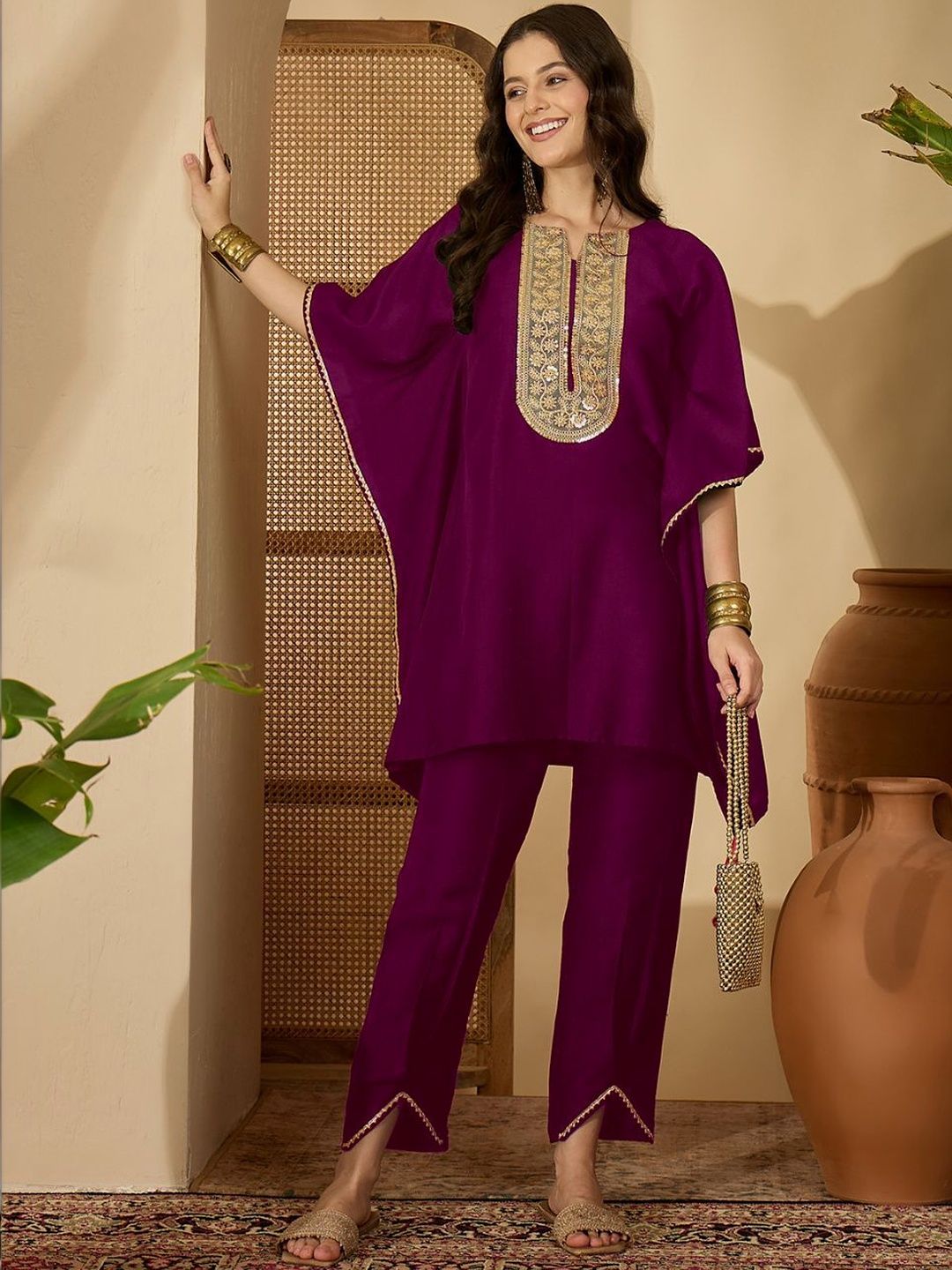 Women Ethnic Motifs Embroidered Regular Kurta with Trousers - Amy's Cart