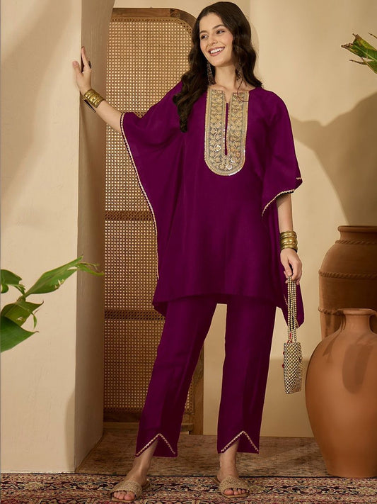 Women Ethnic Motifs Embroidered Regular Kurta with Trousers - Amy's Cart