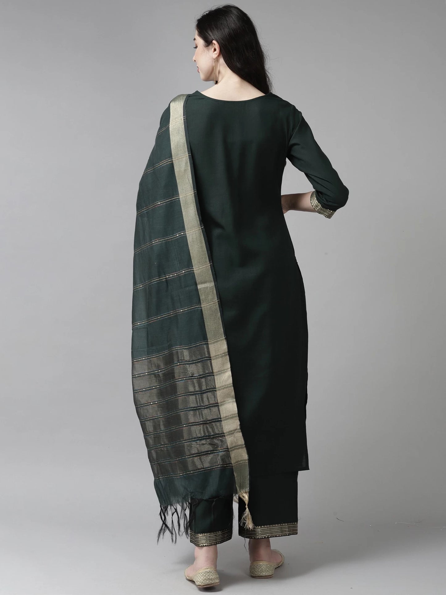 Women Cotton Blend Kurta Palazzo Dupatta Set