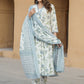 Floral Printed V-Neck Thread Work Pure Cotton Empire Kurta with Trousers & Dupatta