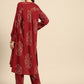 Women Paisley Printed Pleated High-Low Kurta with Trousers