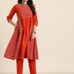 Women Rust Red & White Pure Cotton Printed Kurta with Palazzos