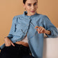 Comfort Denim Cotton Puff Sleeves Casual Shirt