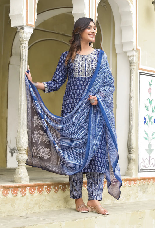 Women Viscose Rayon Kurta Pant Dupatta Set