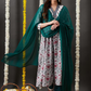 Floral Printed V-Neck Empire Anarkali Kurta & Trouser With Dupatta