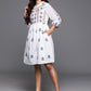 Ethnic Motifs High Neck Embroidered Puff Sleeves A-Line Dress