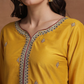 Yellow Floral Embroidered Sequinned Straight Kurta & Trousers With Dupatta