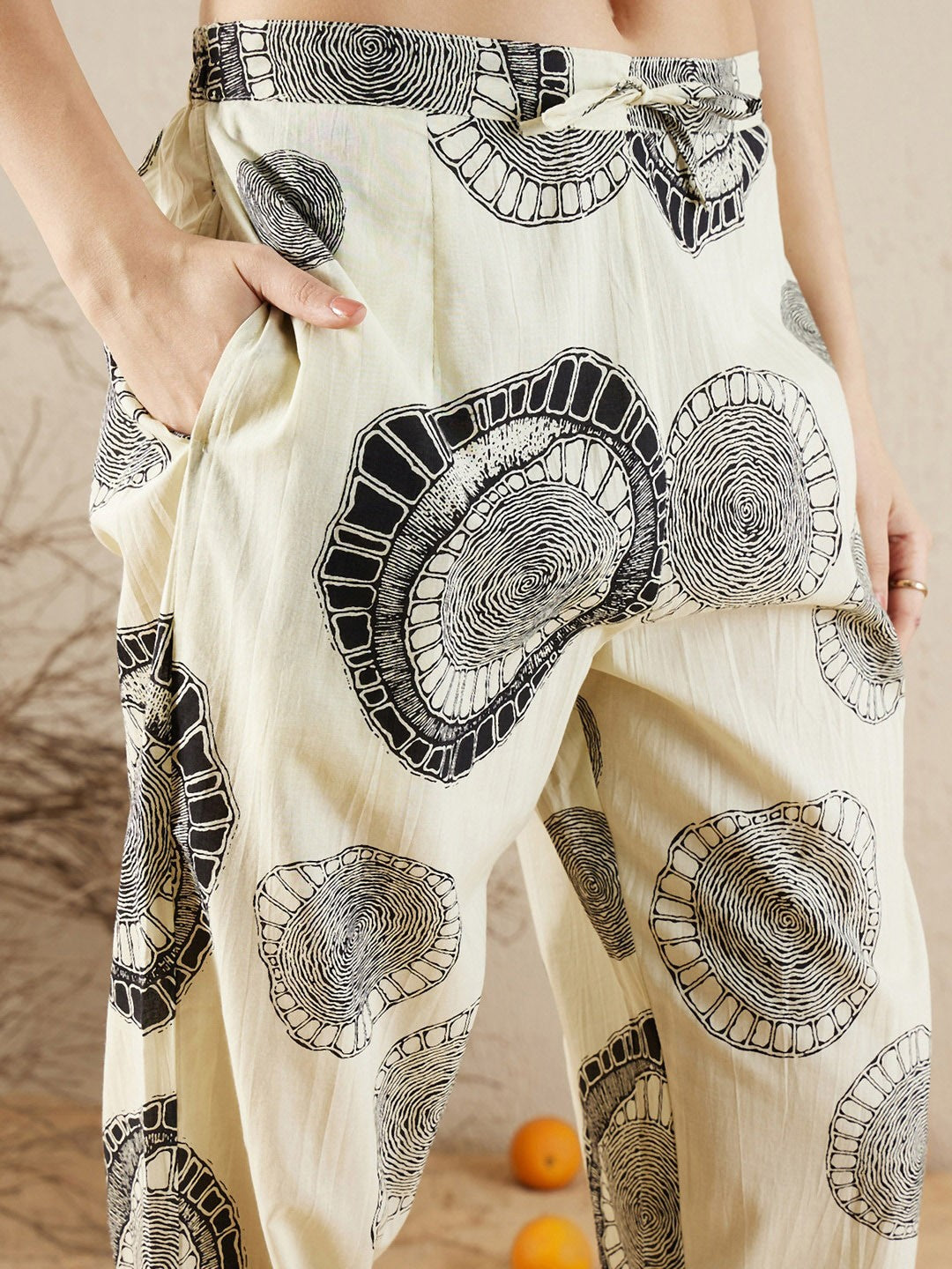 Abstract Printed Round Neck Pure Cotton Kurta with Trousers & With Dupatta