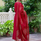 V-Neck Anarkali Kurta with Trousers & Dupatta