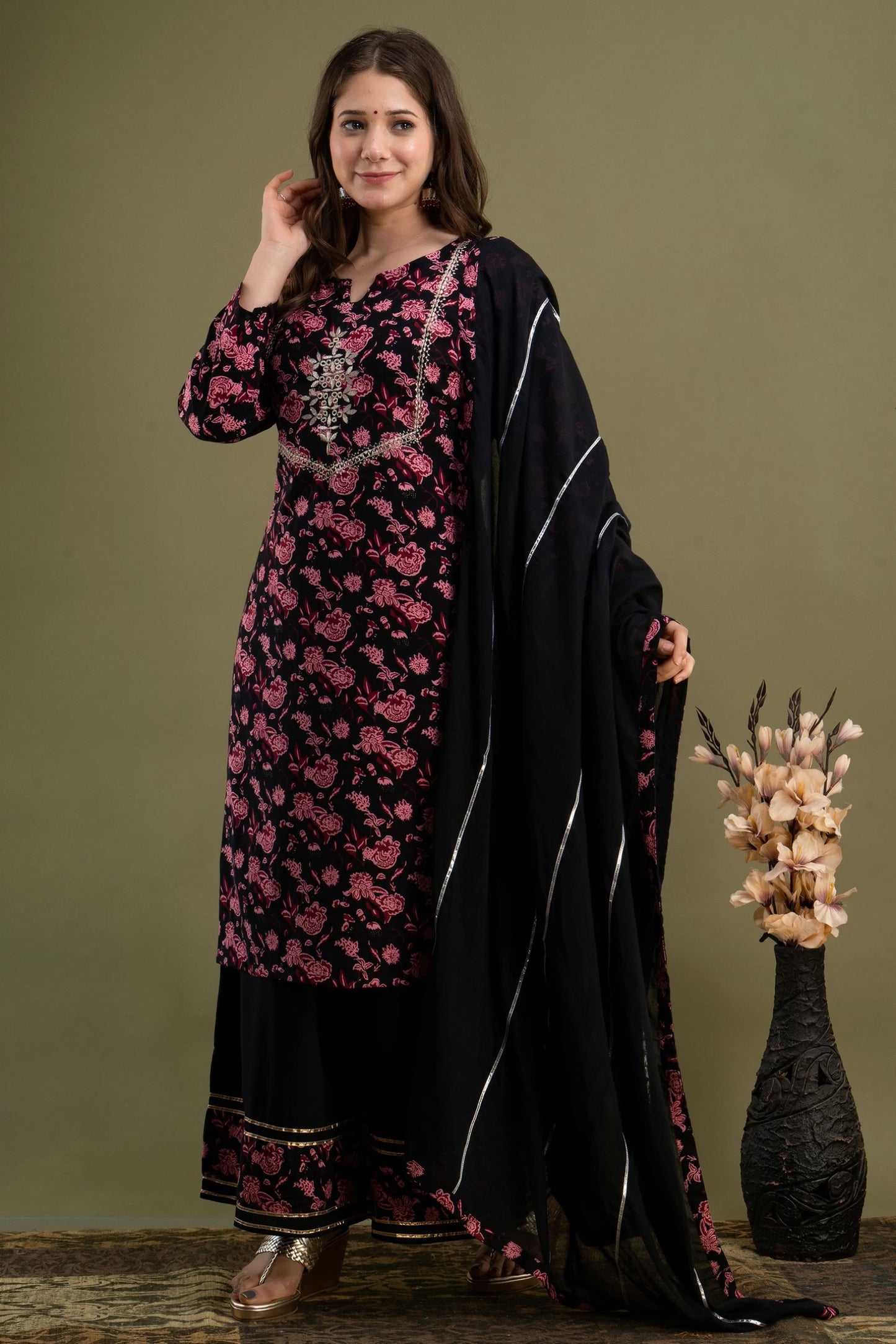 Women Viscose Rayon Kurta Palazzo Set