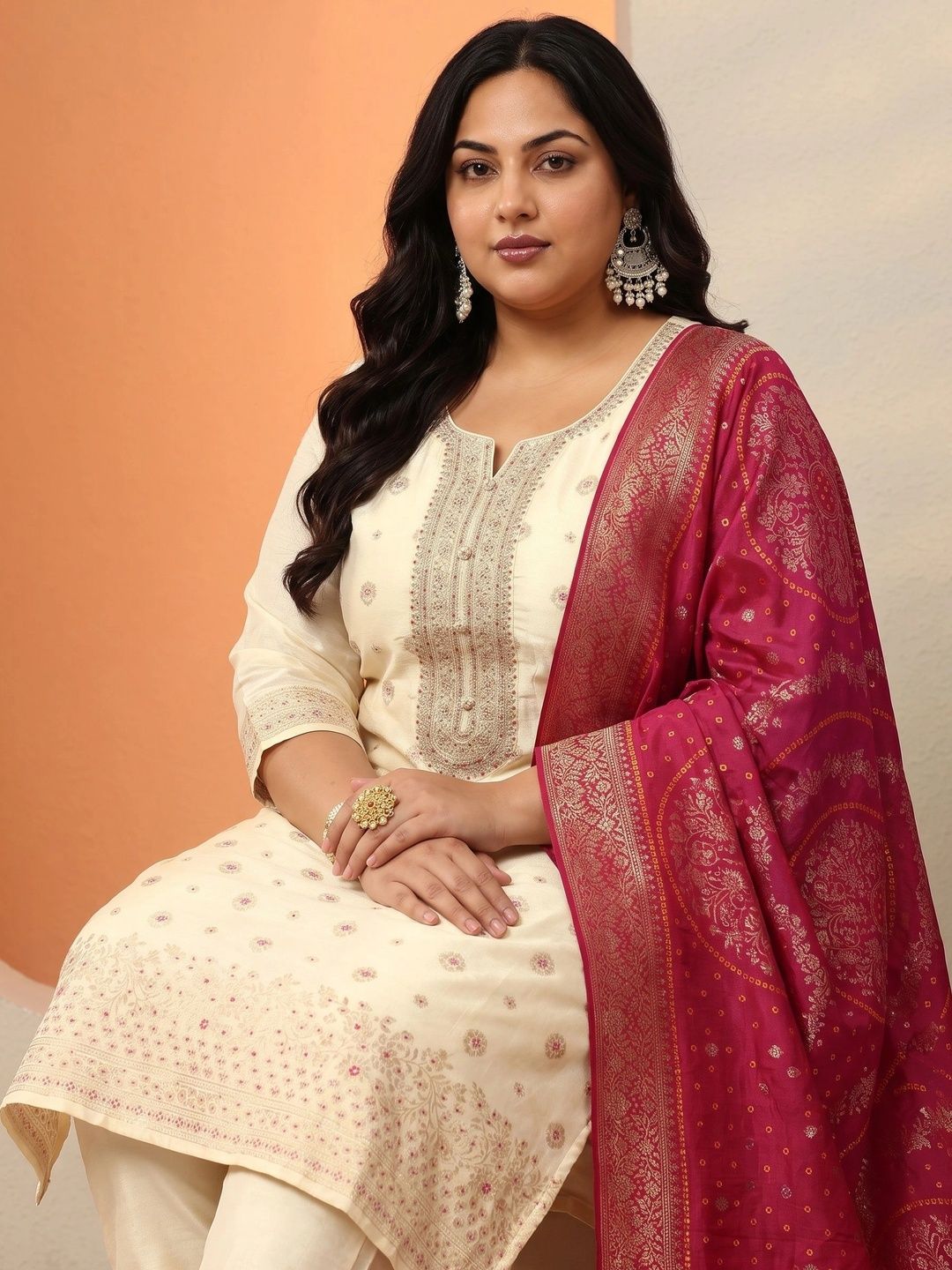 Women Ethnic Motifs Embroidered Regular Thread Work Kurta with Trousers & With Dupatta